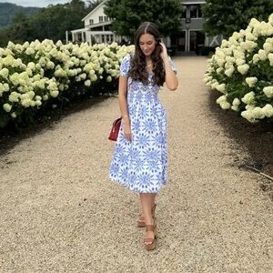 Hill house The Louisa Nap Dress - Blue Shell Mosaic Cotton / XS